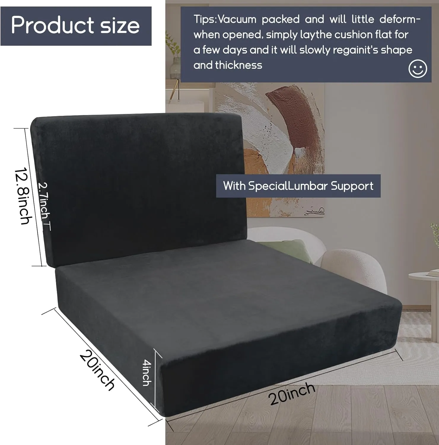 Memory Foam Recliner Chair Cushions,Extra Large Non-Slip 4" Thick Supportive Lumbar Support Pillow for Elderly Supportive Seat Cushion with Lumbar Pillow for Rest(12.8" Backrest Height,Black