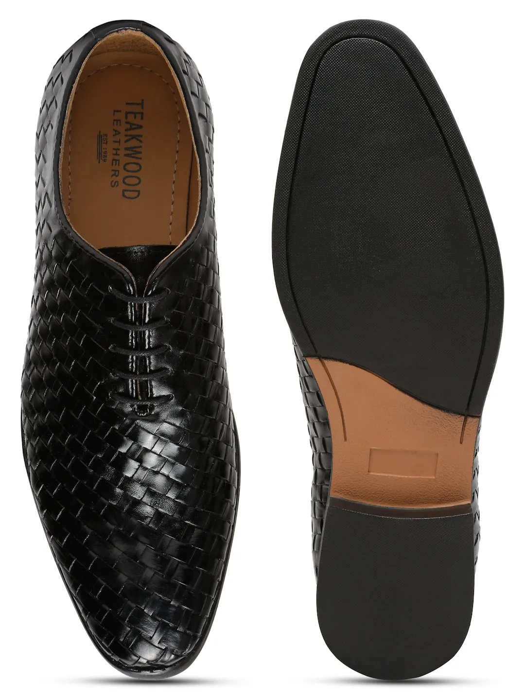Men Black Leather Basket Wave Oxford