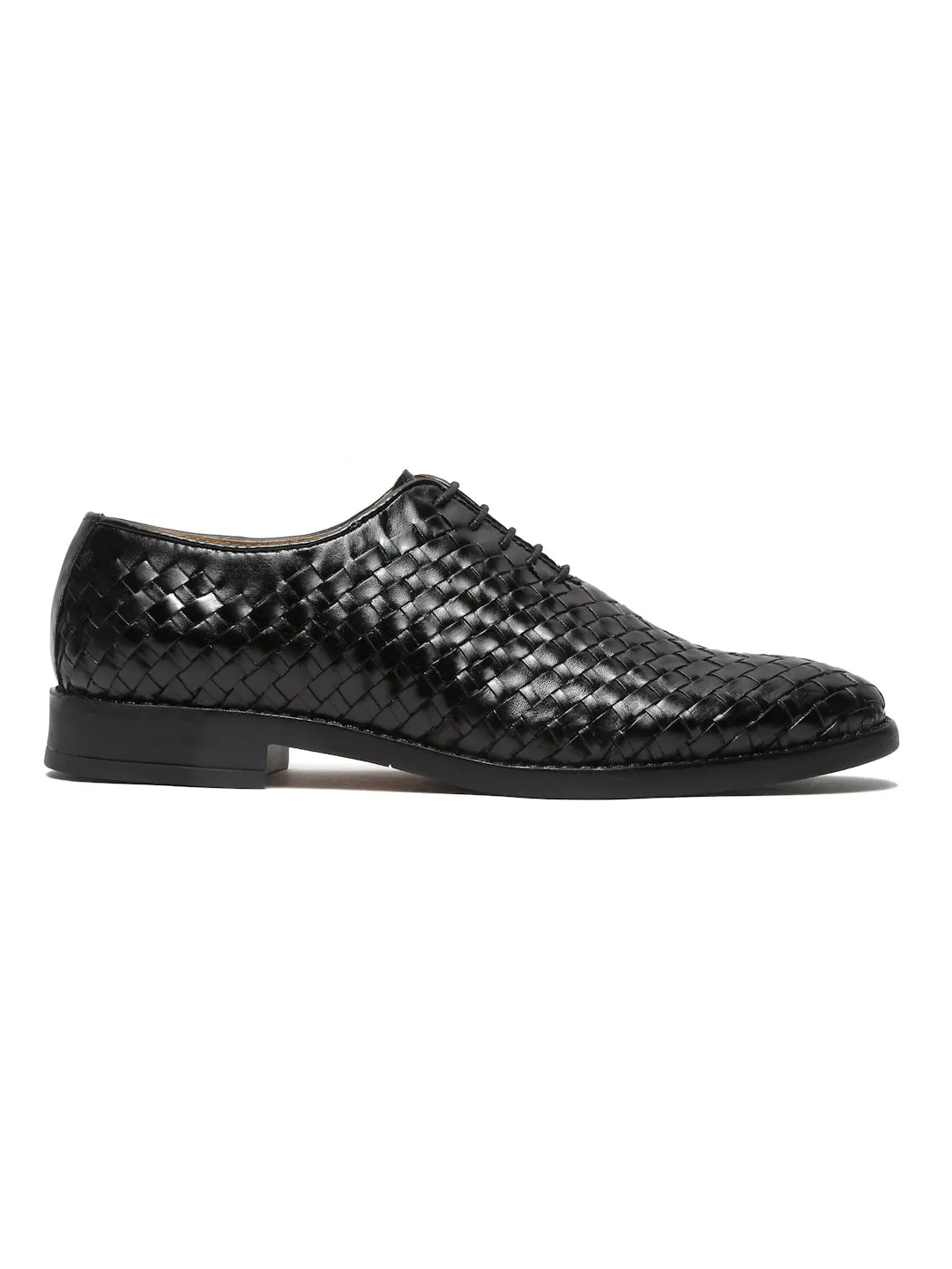 Men Black Leather Basket Wave Oxford