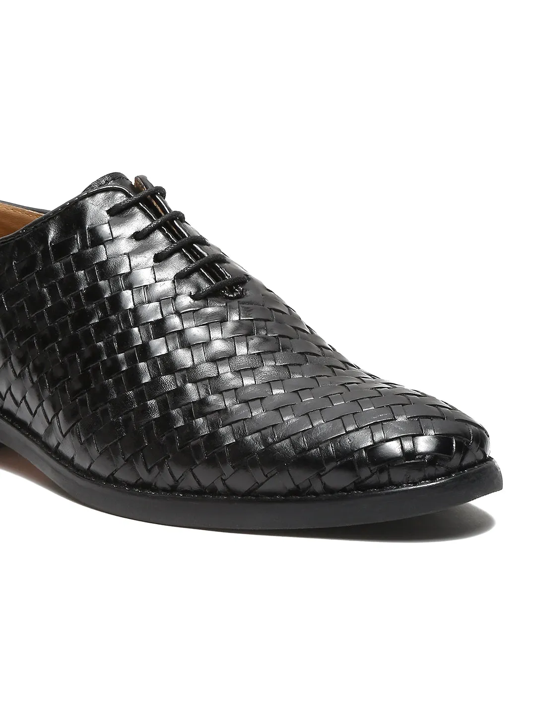 Men Black Leather Basket Wave Oxford