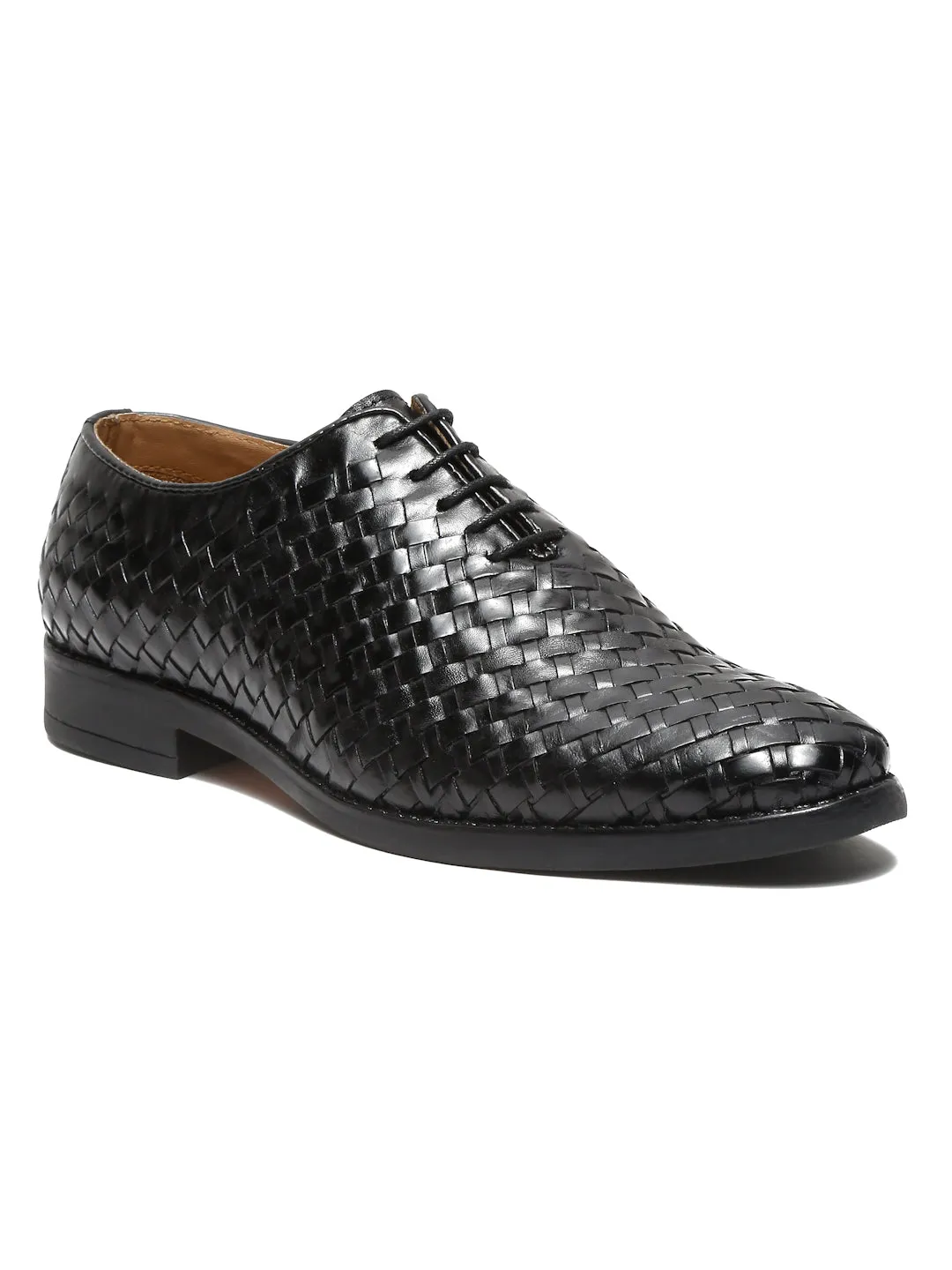 Men Black Leather Basket Wave Oxford