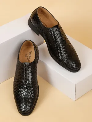 Men Black Leather Basket Wave Oxford