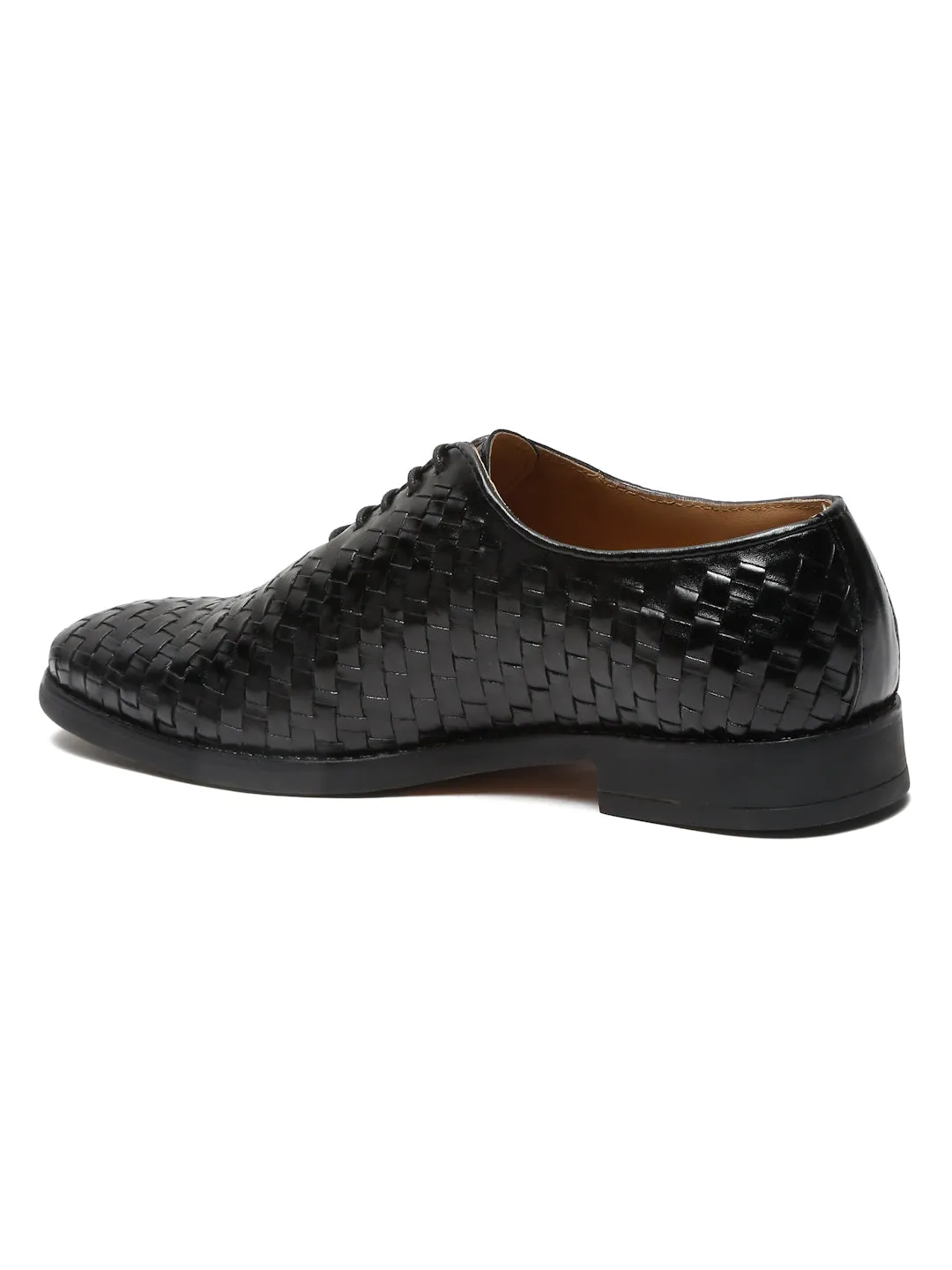 Men Black Leather Basket Wave Oxford