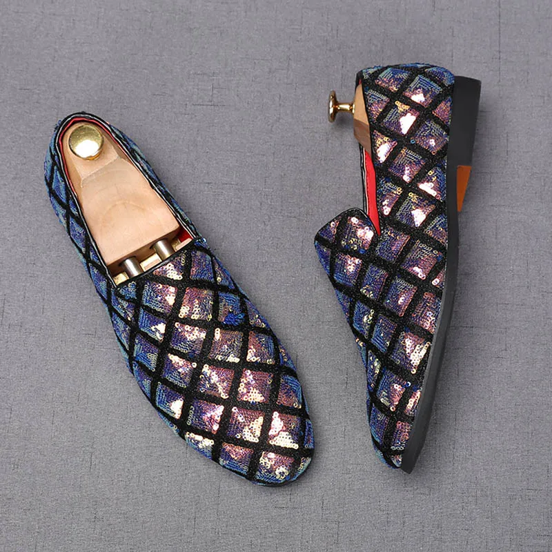 Men Casual Pointed Charm Sequins Flat Formal Oxfords Dress Shoes