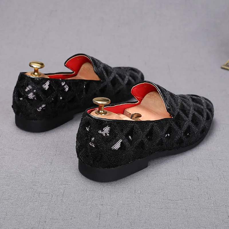 Men Casual Pointed Charm Sequins Flat Formal Oxfords Dress Shoes