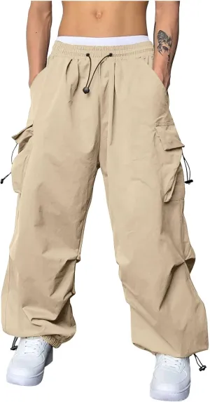 Men's Baggy Cargo Pants Casual Cotton Stretch Elastic Waist Pant Hiking Pant Multi Pockets
