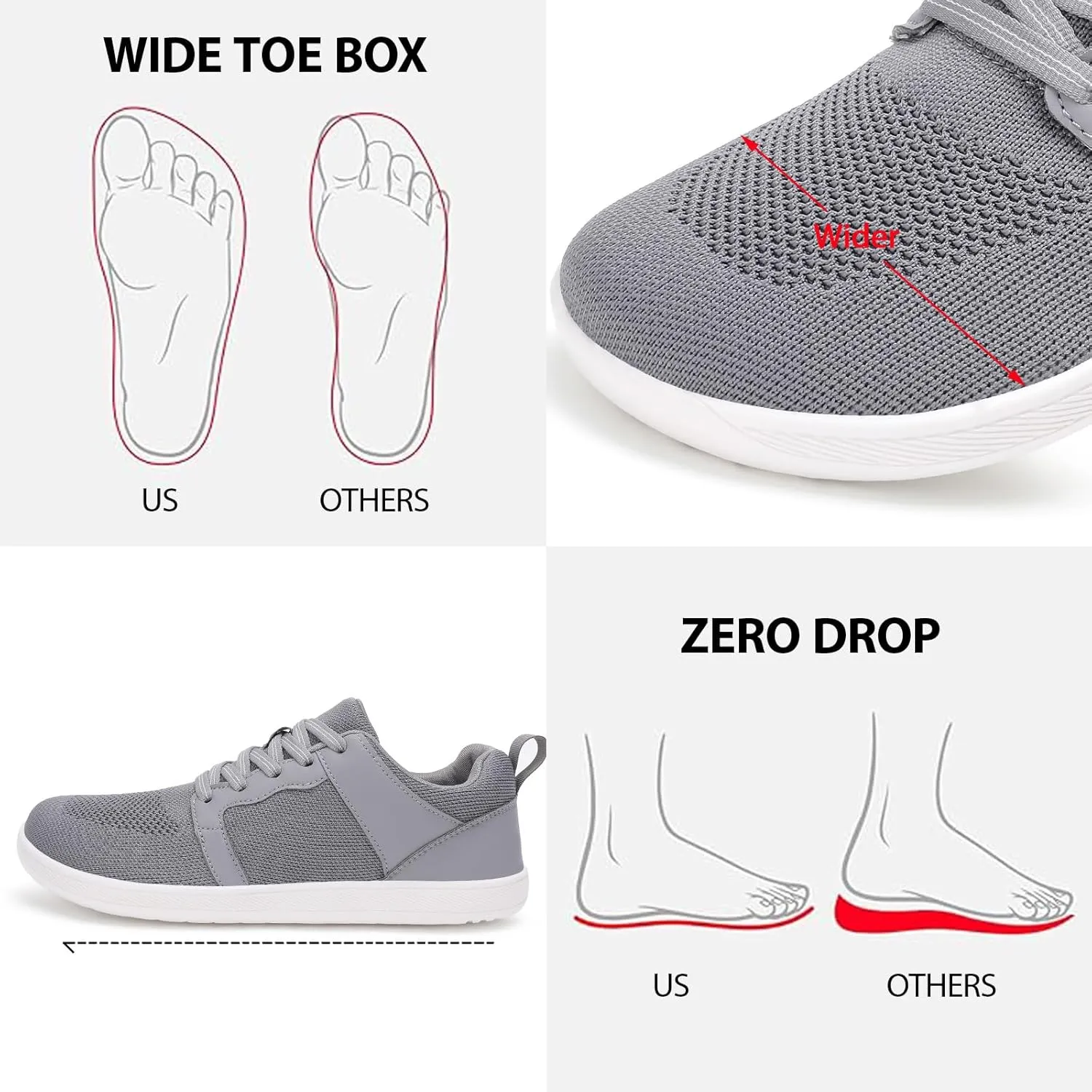 Men's Barefoot Shoes Wide Toe Walking Shoes Minimalist Cross-Trainer Shoes Zero Drop Sole Breathable Trail Running Sneakers