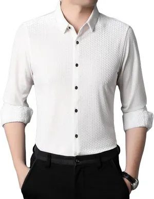 Men's Business Casual Velvet Long Sleeve Shirt Snap Buttons Vintage Shirt Suede Stretch Shirt Classic Ribbed