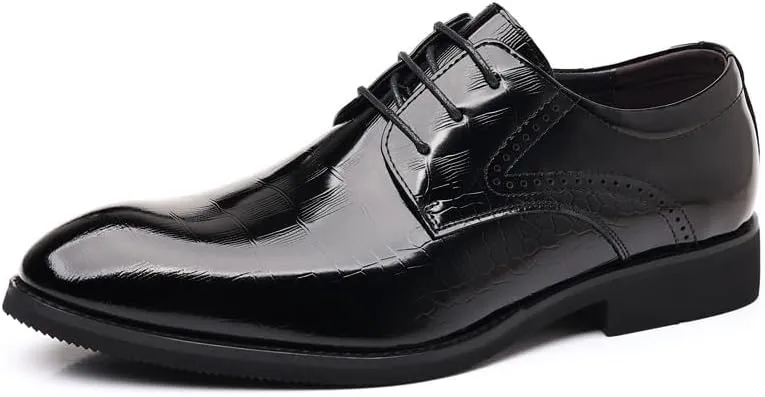 Men's Classic Lace Up Oxford Shoes - Genuine Leather Pointed Toe Dress Shoes for Business & Formal Occasions