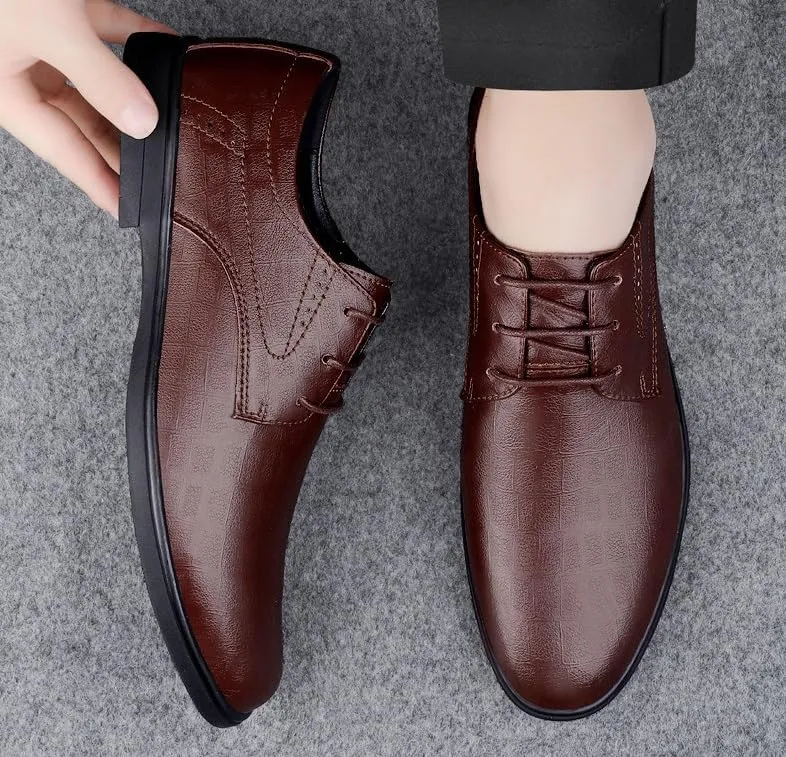 Men's Classic Lace-Up Oxfords Shoes Genuine Leather Business Wedding & Office Dress Shoes for Men