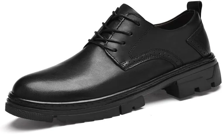 Men’s Comfortable Lace-Up Oxfords Wide Round Toe Non-Slip Leather Dress Shoes for Business Walking Work