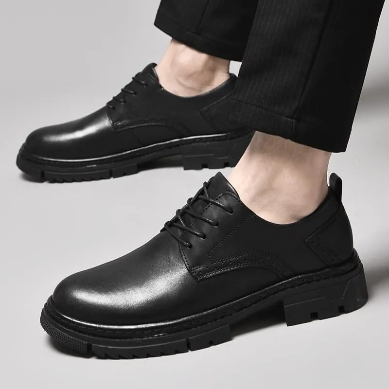 Men’s Comfortable Lace-Up Oxfords Wide Round Toe Non-Slip Leather Dress Shoes for Business Walking Work