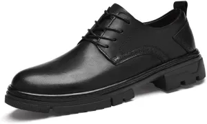 Men’s Comfortable Lace-Up Oxfords Wide Round Toe Non-Slip Leather Dress Shoes for Business Walking Work