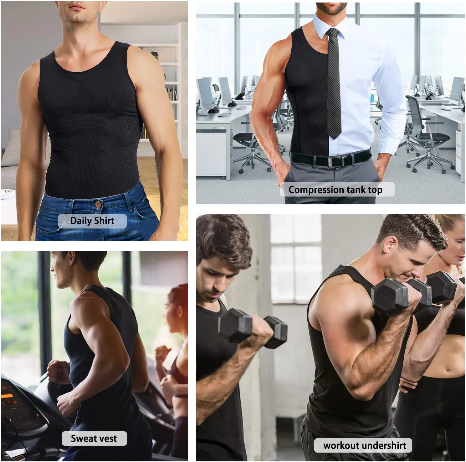 Mens Compression Shirt Slimming Body Shaper Vest Sleeveless Waist Trainer Workout Tank Top Tummy Control Shapewear