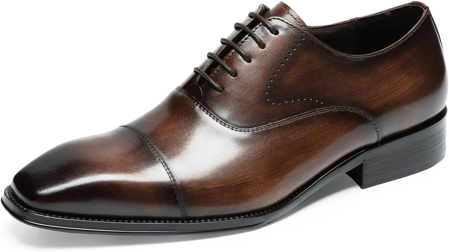 Men's Dress Shoes Cap Toe Oxford - Genuine Full Grain Leather Lace-Up Formal Office Shoes for Men