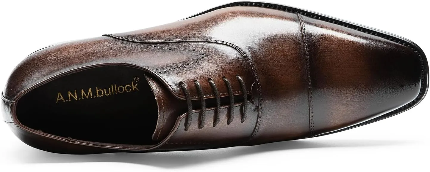 Men's Dress Shoes Cap Toe Oxford - Genuine Full Grain Leather Lace-Up Formal Office Shoes for Men