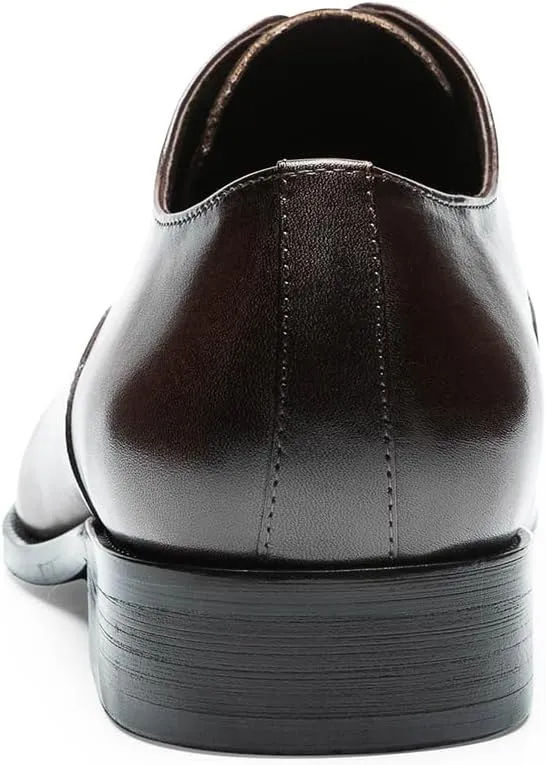 Men's Dress Shoes Cap Toe Oxford - Genuine Full Grain Leather Lace-Up Formal Office Shoes for Men