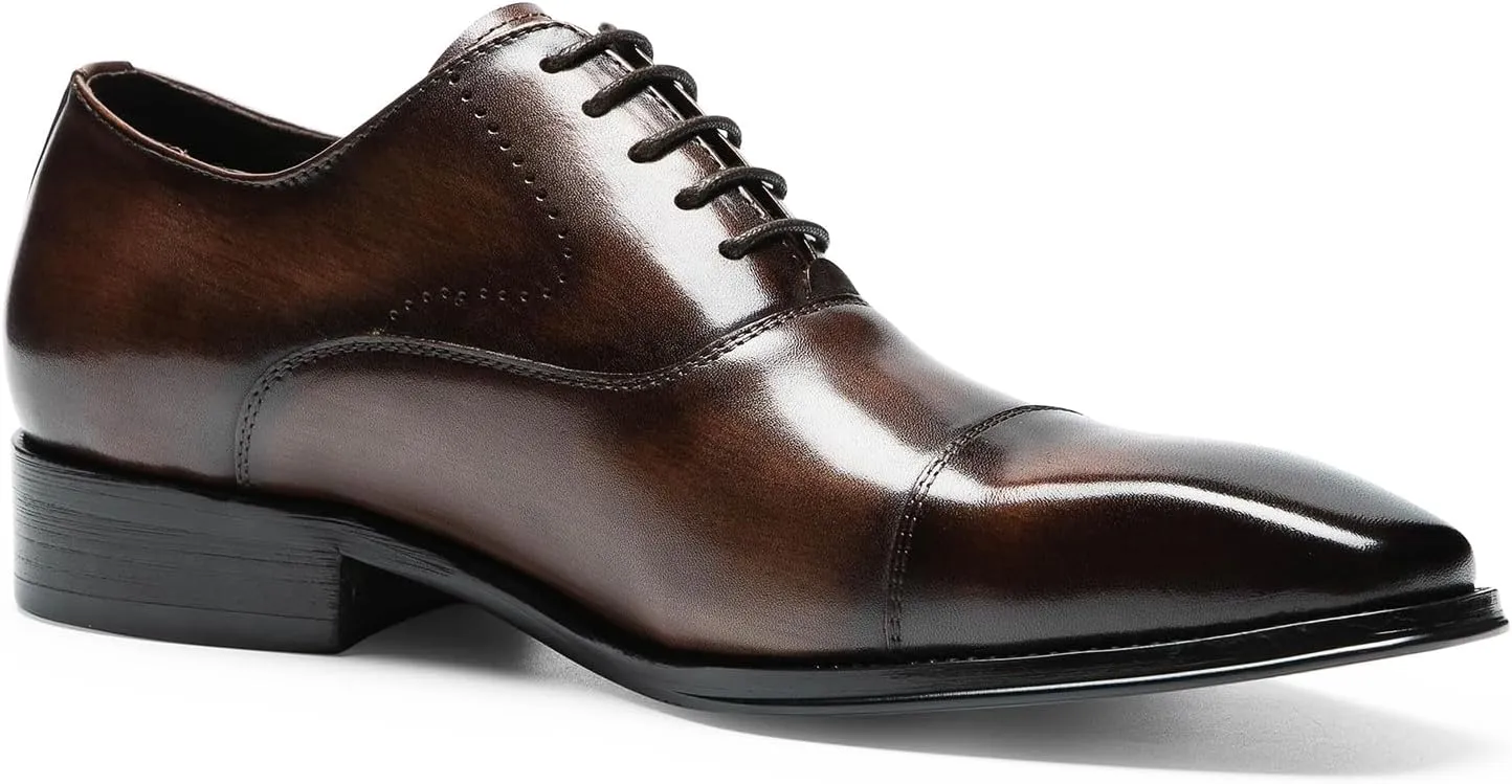 Men's Dress Shoes Cap Toe Oxford - Genuine Full Grain Leather Lace-Up Formal Office Shoes for Men