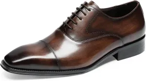 Men's Dress Shoes Cap Toe Oxford - Genuine Full Grain Leather Lace-Up Formal Office Shoes for Men