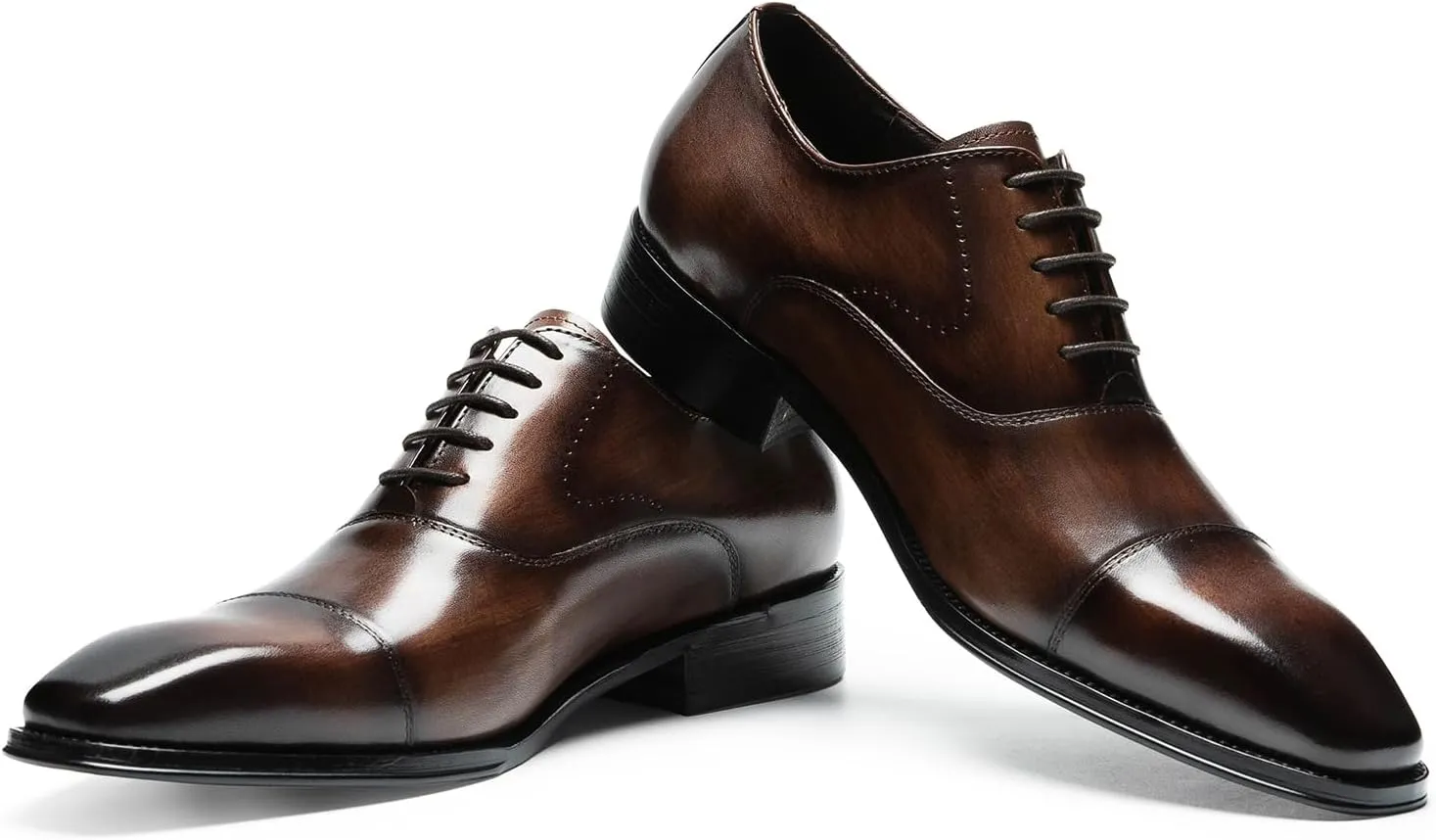 Men's Dress Shoes Cap Toe Oxford - Genuine Full Grain Leather Lace-Up Formal Office Shoes for Men