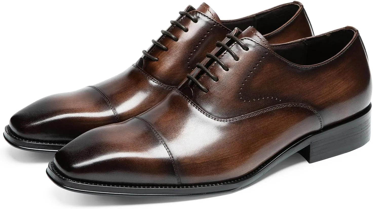 Men's Dress Shoes Cap Toe Oxford - Genuine Full Grain Leather Lace-Up Formal Office Shoes for Men