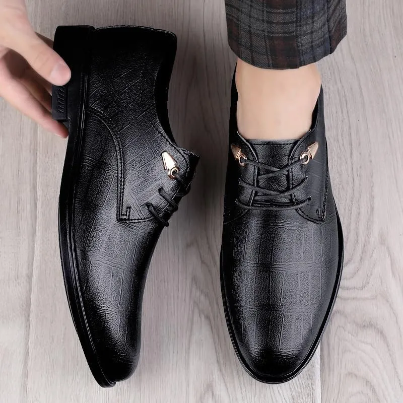 Mens Dress Shoes Lace Up Leather Formal Business Oxfords Shoes for Wedding Suits Luxury Comfortable Shining Classic Black