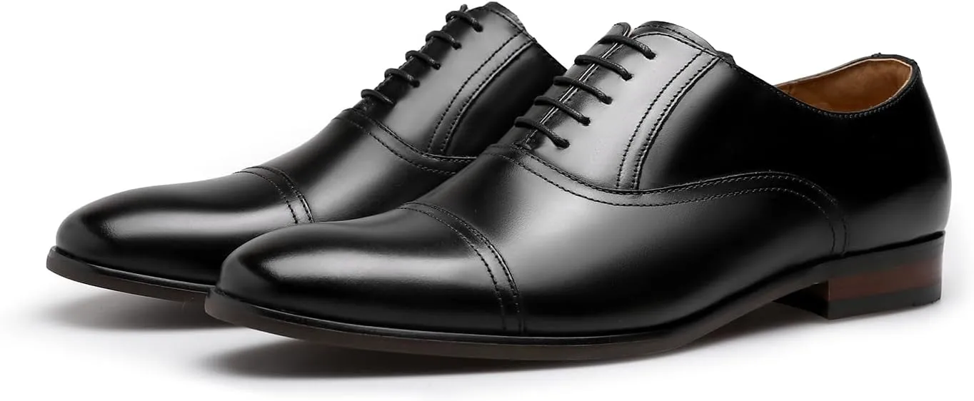 Men's Dress Shoes Leather Cap Toe Lace-up Oxfords