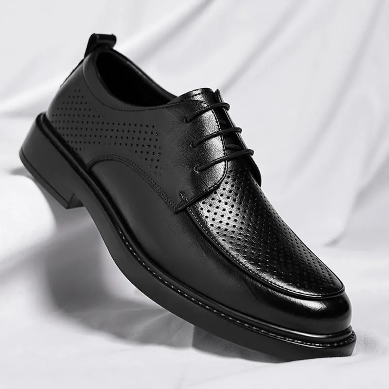 Men's Genuine Leather Lace-up Oxfords Shoes Mens Breathable Business Formal Dress Shoes Wedding Derby Shoes for Men