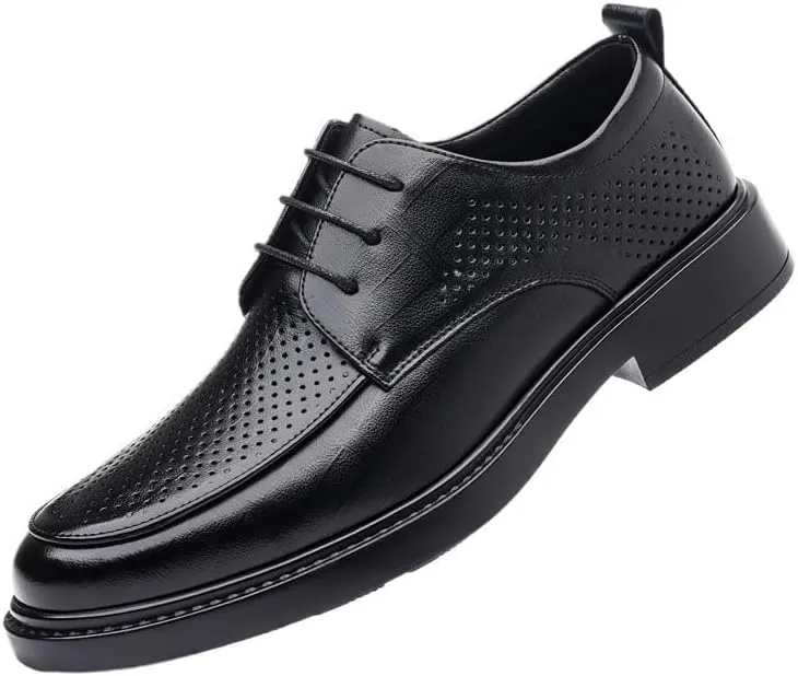 Men's Genuine Leather Lace-up Oxfords Shoes Mens Breathable Business Formal Dress Shoes Wedding Derby Shoes for Men