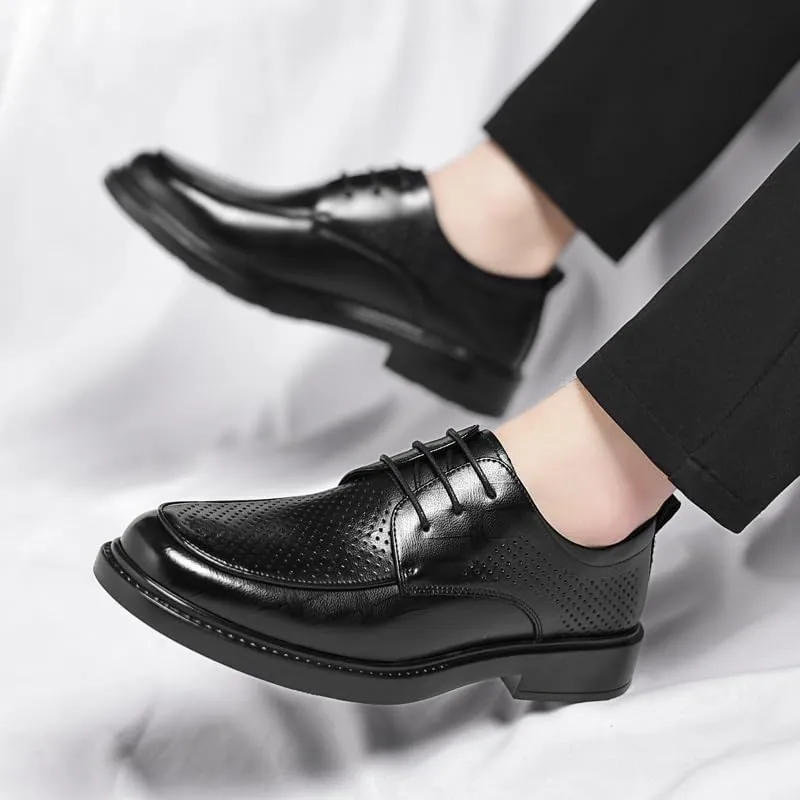 Men's Genuine Leather Lace-up Oxfords Shoes Mens Breathable Business Formal Dress Shoes Wedding Derby Shoes for Men