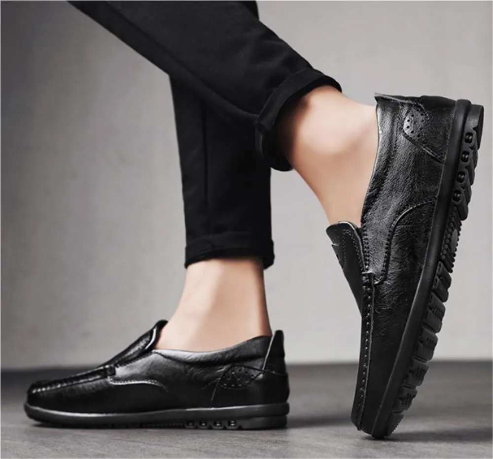 Men's Genuine Leather Stitching Details Round Toe Loafers Shoes Comfortable Lightweight Resistant Prom Outdoor Slip On