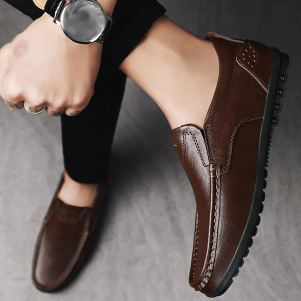 Men's Genuine Leather Stitching Details Round Toe Loafers Shoes Comfortable Lightweight Resistant Prom Outdoor Slip On