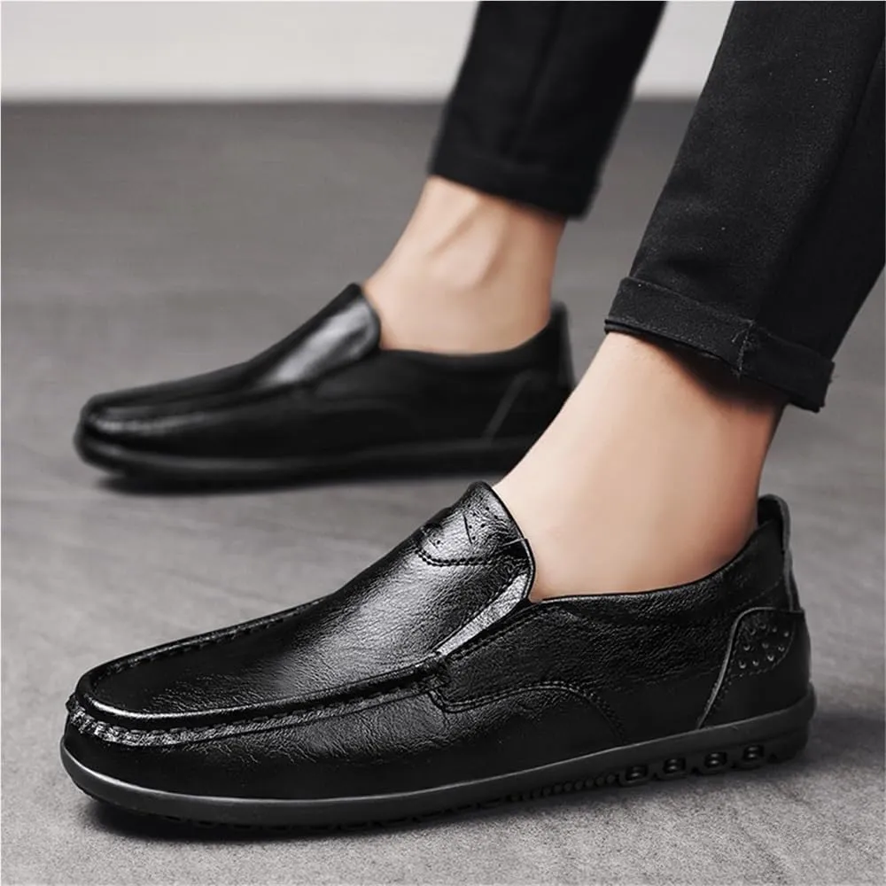 Men's Genuine Leather Stitching Details Round Toe Loafers Shoes Comfortable Lightweight Resistant Prom Outdoor Slip On