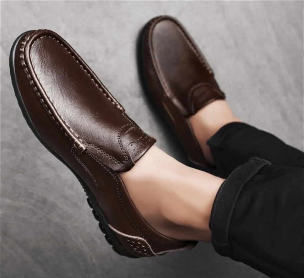 Men's Genuine Leather Stitching Details Round Toe Loafers Shoes Comfortable Lightweight Resistant Prom Outdoor Slip On