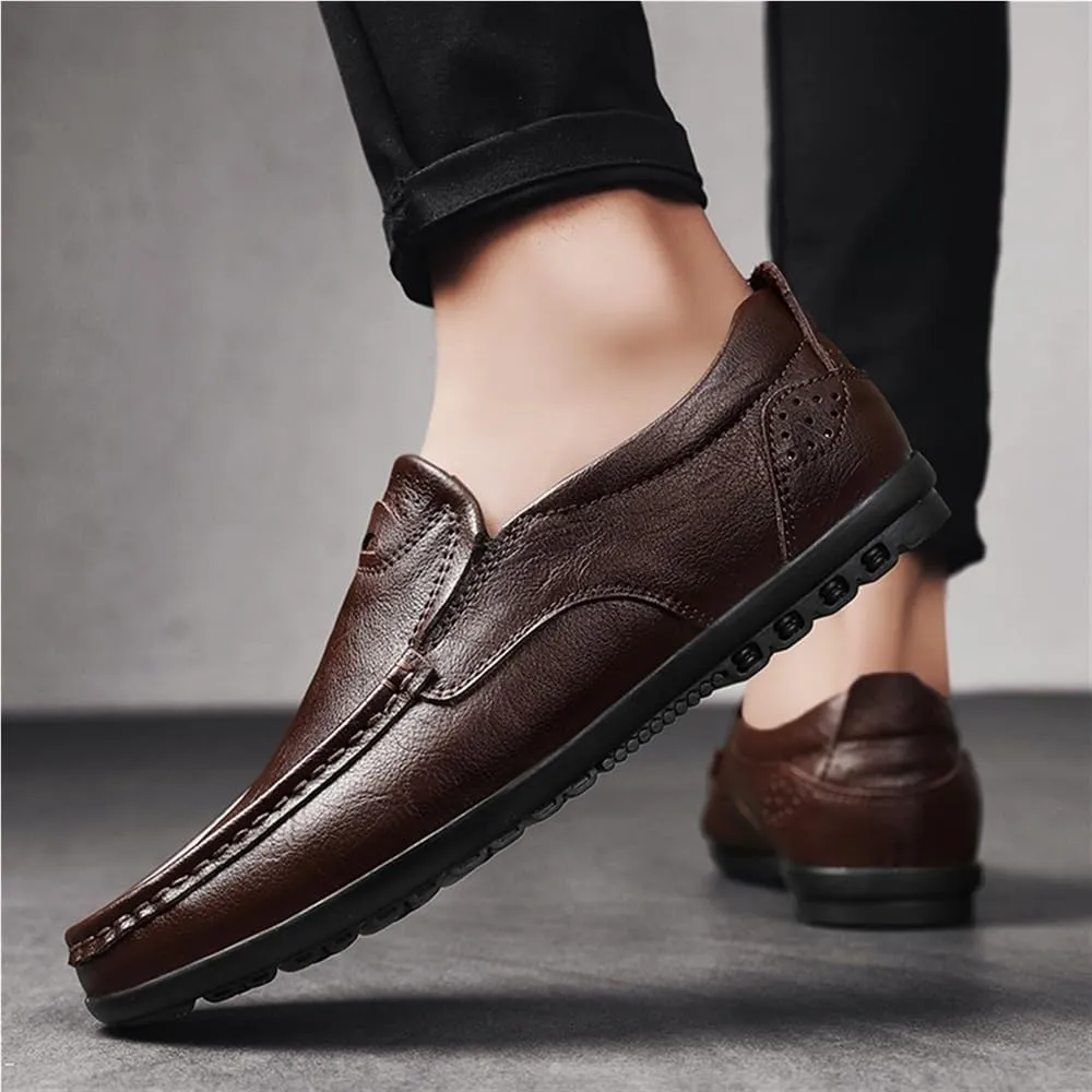 Men's Genuine Leather Stitching Details Round Toe Loafers Shoes Comfortable Lightweight Resistant Prom Outdoor Slip On
