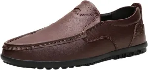 Men's Genuine Leather Stitching Details Round Toe Loafers Shoes Comfortable Lightweight Resistant Prom Outdoor Slip On
