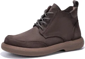 Mens Lace Up Cowboy Boots, Casual Fashion Wide Ankle Western Chukka Shoes Slip On Chelsea Wedge Boots, Comfortable Round Toe Retro Stylich