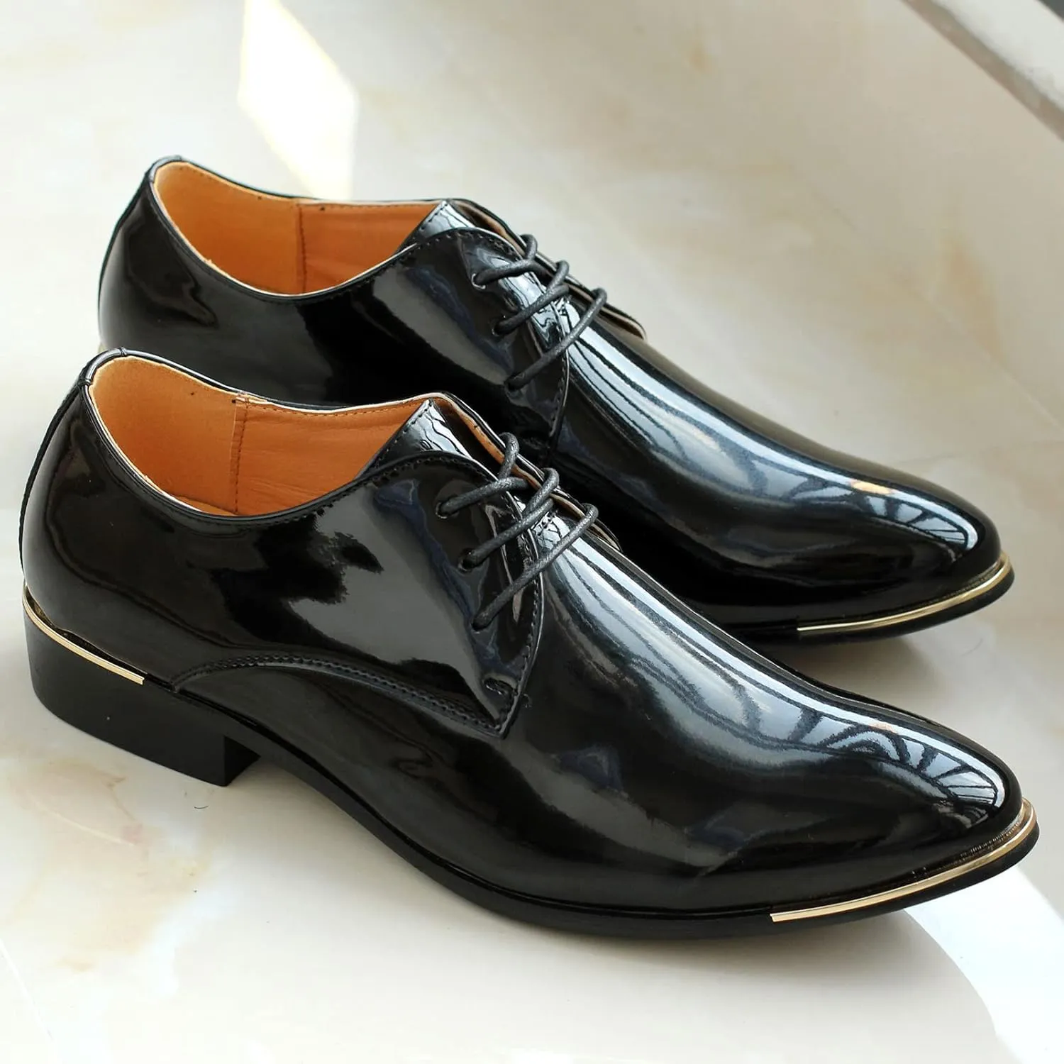 Men's Lace-Up Oxford Patent Leather Pointed Toe Business Formal Wedding Dress Shoes