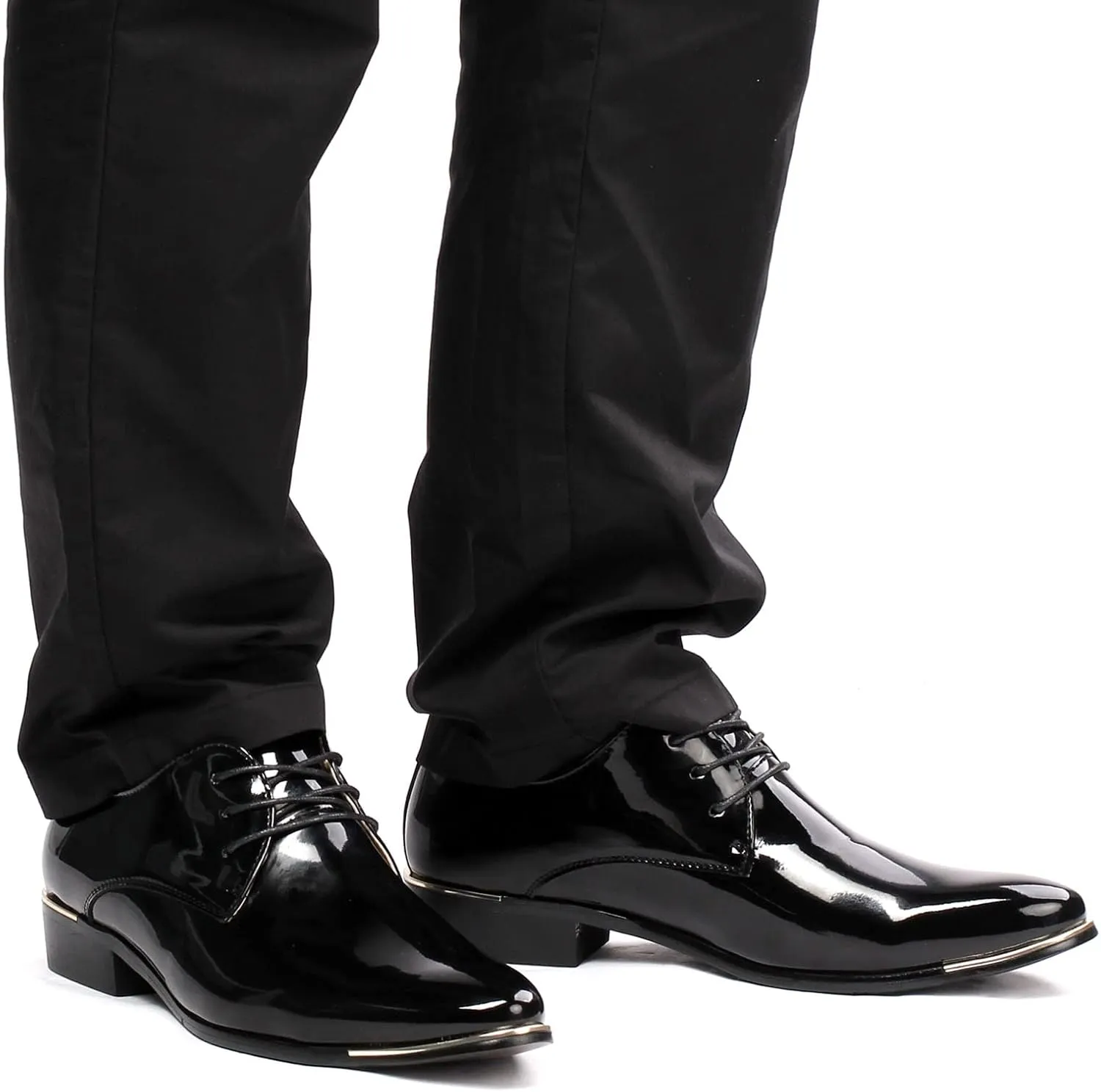 Men's Lace-Up Oxford Patent Leather Pointed Toe Business Formal Wedding Dress Shoes