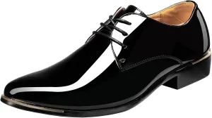 Men's Lace-Up Oxford Patent Leather Pointed Toe Business Formal Wedding Dress Shoes