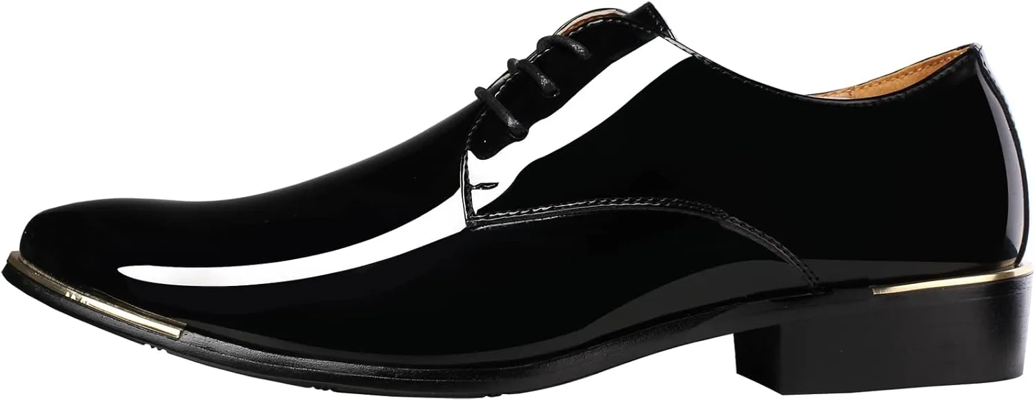 Men's Lace-Up Oxford Patent Leather Pointed Toe Business Formal Wedding Dress Shoes