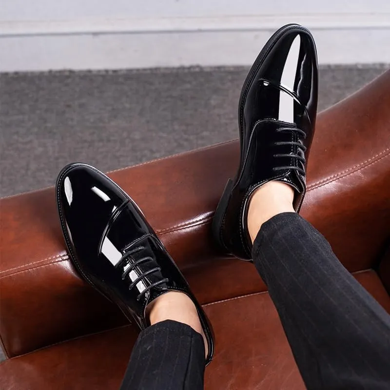 Men's Lace-up Shiny Patent Leather Tuxedo Shoes Fashion Formal Business Oxford Shoes Classic Pointed Toe Lace Up Dress Shoes for Men