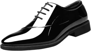 Men's Lace-up Shiny Patent Leather Tuxedo Shoes Fashion Formal Business Oxford Shoes Classic Pointed Toe Lace Up Dress Shoes for Men