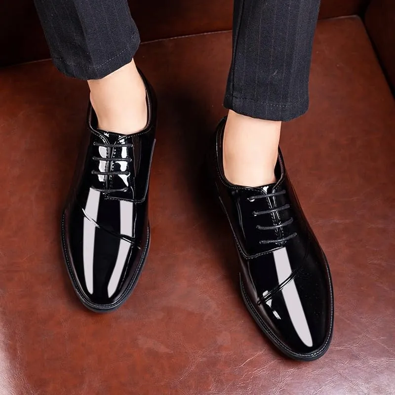 Men's Lace-up Shiny Patent Leather Tuxedo Shoes Fashion Formal Business Oxford Shoes Classic Pointed Toe Lace Up Dress Shoes for Men