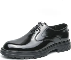 Men's Leather Dress Platform Oxford Shoes Classic Round Toe Lace Up Comfort Non Slip Casual Derby Shoes for Business Office Wedding