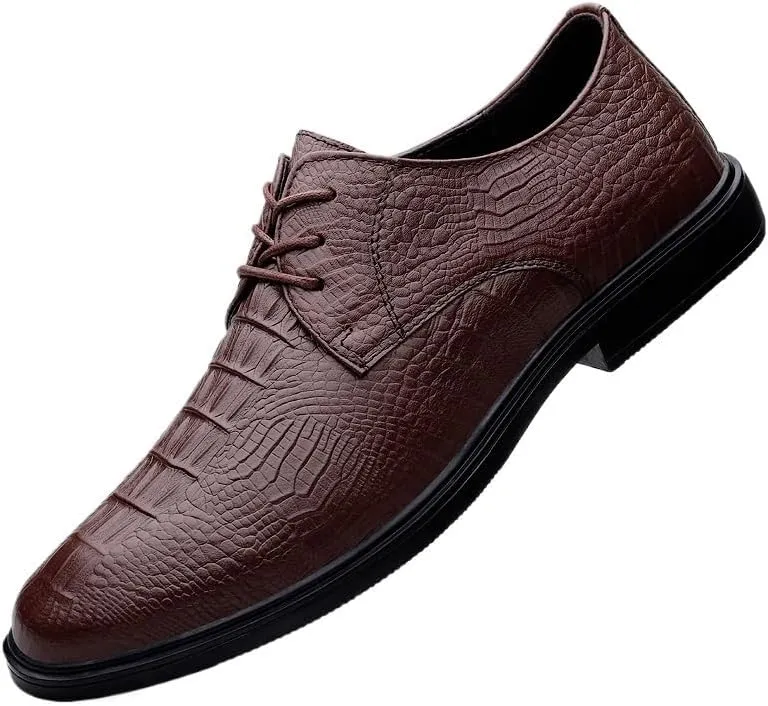 Men's Leather Dress Shoes Fashion Pointed Toe Oxfords Shoes Mens Business Retro Lace Up Casual Tuxedo Shoes