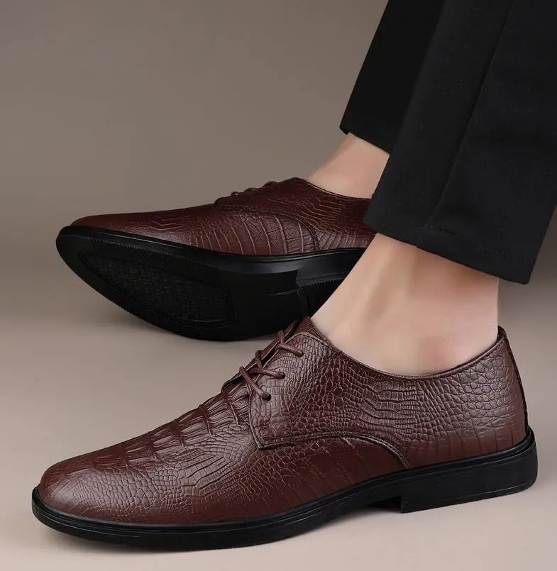 Men's Leather Dress Shoes Fashion Pointed Toe Oxfords Shoes Mens Business Retro Lace Up Casual Tuxedo Shoes