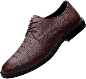 Men's Leather Dress Shoes Fashion Pointed Toe Oxfords Shoes Mens Business Retro Lace Up Casual Tuxedo Shoes