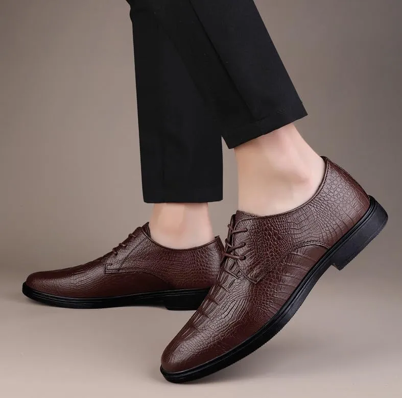 Men's Leather Dress Shoes Fashion Pointed Toe Oxfords Shoes Mens Business Retro Lace Up Casual Tuxedo Shoes