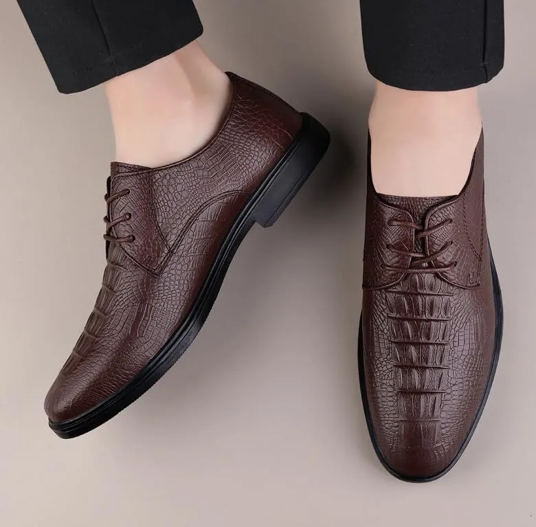 Men's Leather Dress Shoes Fashion Pointed Toe Oxfords Shoes Mens Business Retro Lace Up Casual Tuxedo Shoes